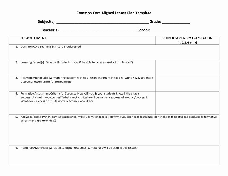 Standard Based Lesson Plan Template Beautiful Ela Ccss Lesson Plan Template Mon Core Lesson Template Tst Boces October 2011