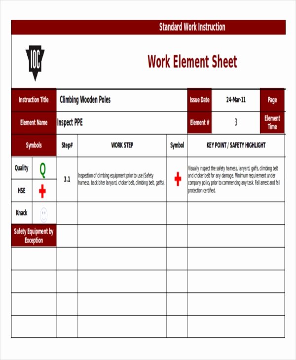 Standard Work Template Excel Awesome Instruction Sheet Template 9 Free Word Excel Pdf Documents Download
