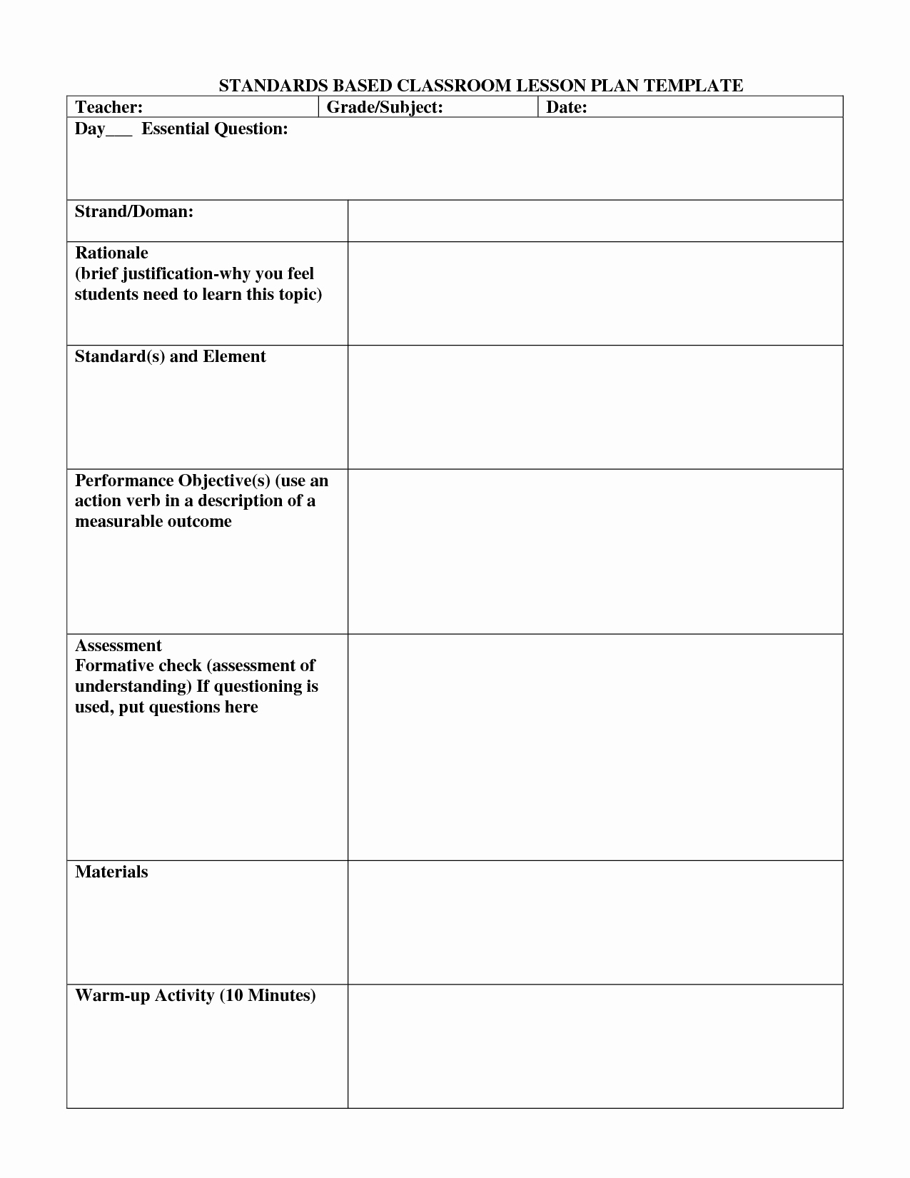 Standards Based Lesson Plan Template Beautiful Standard Based Lesson Plans Template Standards Based Lesson Template Pinterest