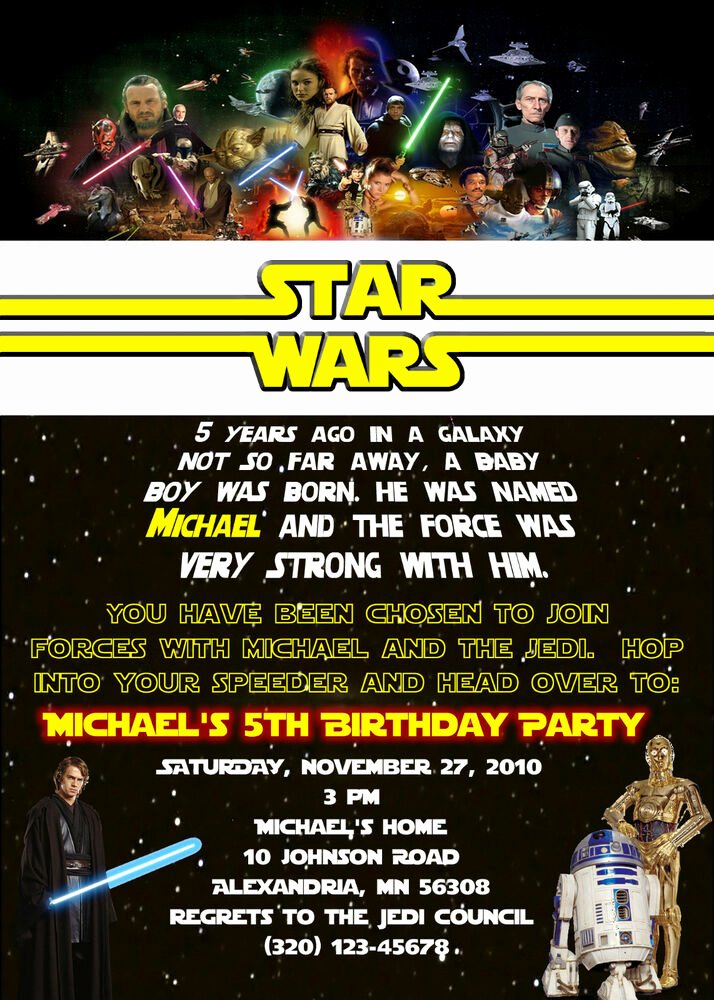 Star Wars Birthday Party Invitation Beautiful Custom Star Wars Birthday Invitation Unlimited Quantity
