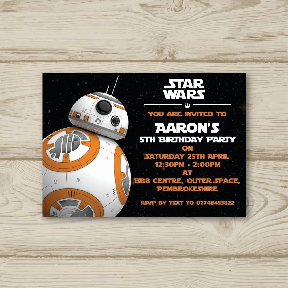 Star Wars Birthday Party Invitation Elegant 10 Personalised Birthday Party Invitations Star Wars Bb8 Free Envelopes