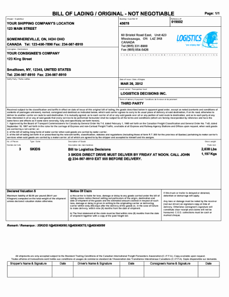 Straight Bill Of Lading Template New 21 Free Bill Of Lading Template Word Excel formats
