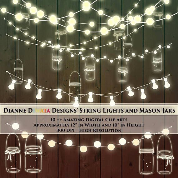 String Lights Invitation Template Awesome Mason Jar &amp; String Light Clip Art Custom Invitation theme