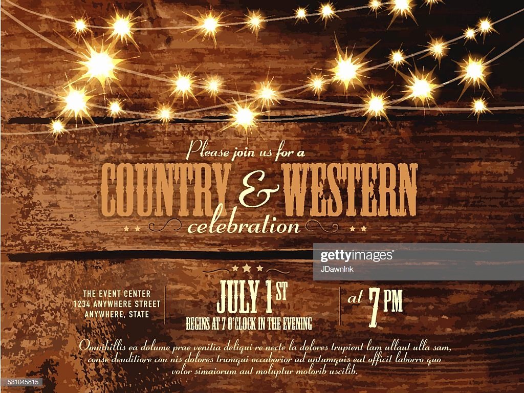 String Lights Invitation Template Elegant Country and Western Invitation Design Template with String Lights Vector Art