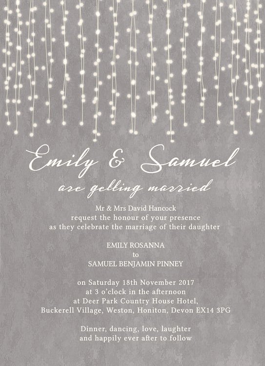 String Lights Invitation Template Unique Dove Grey Fairy Lights Wedding Invitation From £1 00 Each