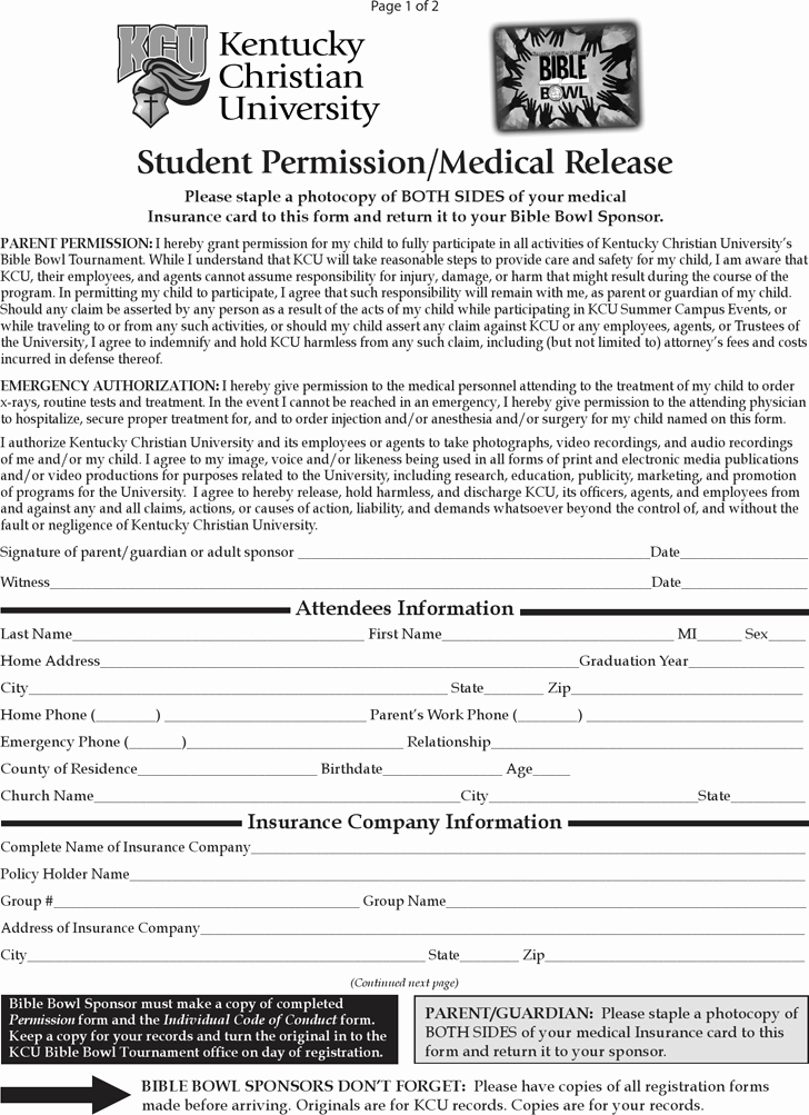 Student Release form Template Fresh Free Kentucky Student Permission Medical Release form Pdf 300kb