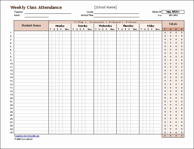 Student Sign Out Sheet Best Of Download A Free Weekly Student attendance Tracking Record and A Monthly Class attendance form