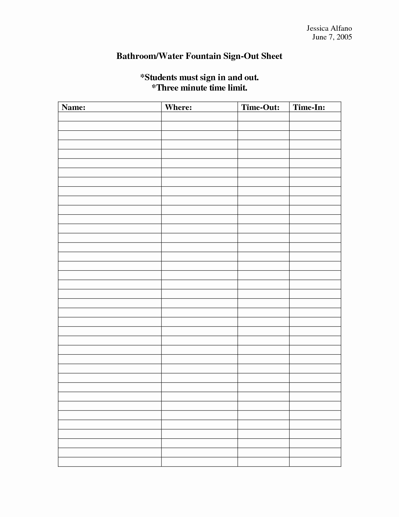 Student Sign Out Sheet Luxury Other Template Category Page 17 Odavet