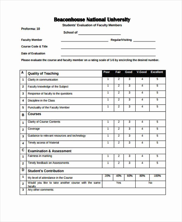 student evaluation form in pdf