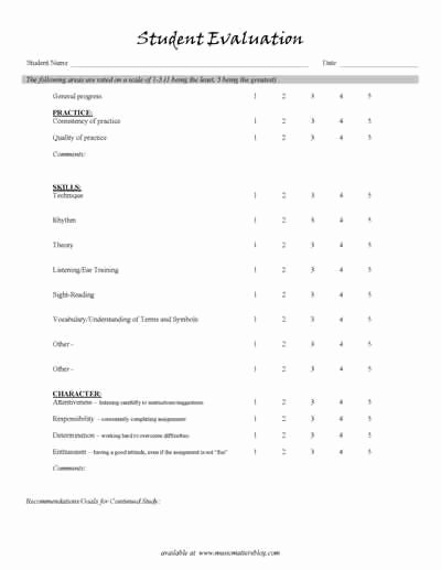 Student Teacher Evaluation form Beautiful Student Evaluation form