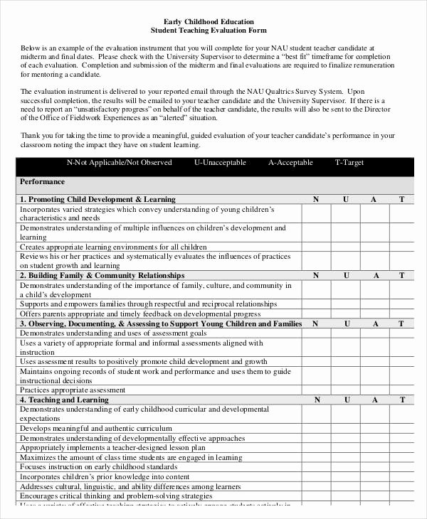 Student Teacher Evaluation form Best Of Free 19 Sample Teacher Evaluation forms