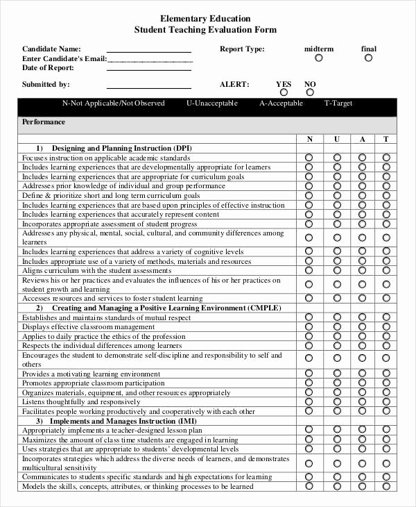 Student Teacher Evaluation form Fresh Free 27 Teacher Evaluation form Examples