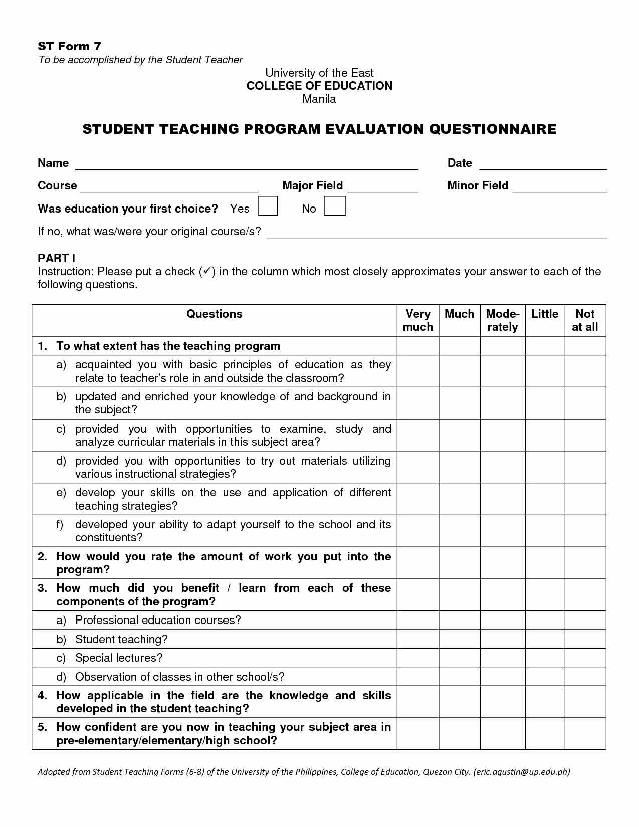 Student Teacher Evaluation form Fresh Student Teacher Evaluation form Printable Success