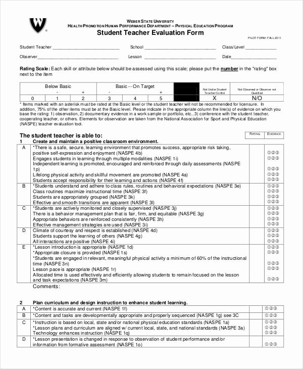Student Teacher Evaluation form Lovely Free 37 Student Evaluation form In Templates