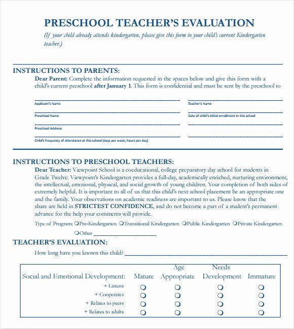 Student Teacher Evaluation form Luxury Free 6 Sample Teacher Evaluation forms In Example format