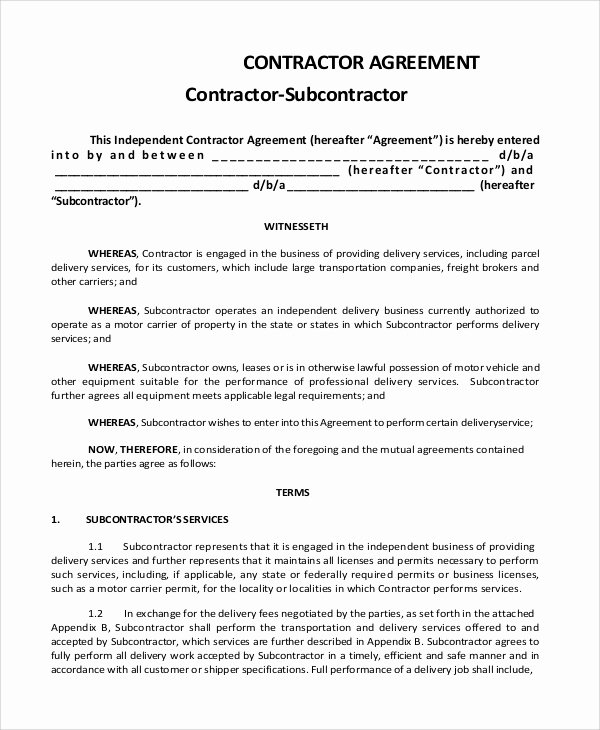 Subcontractor Non Compete Agreement Template Awesome Subcontractor Agreement Template