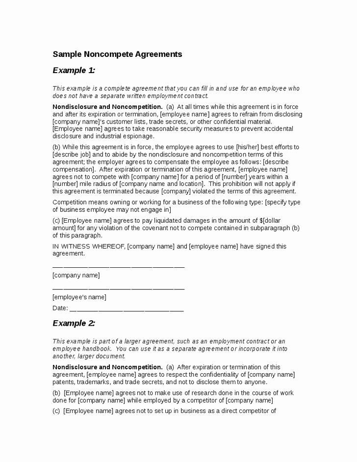 Subcontractor Non Compete Agreement Template Fresh Non Pete Agreement New York Template