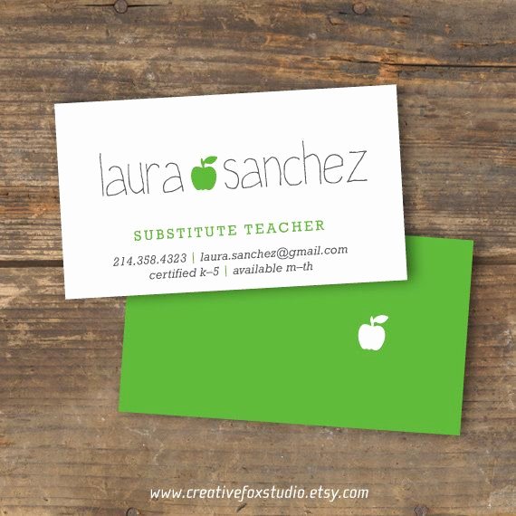 Substitute Teacher Business Card Inspirational Substitute Business Card Applelicious Apple Printable Rika Business