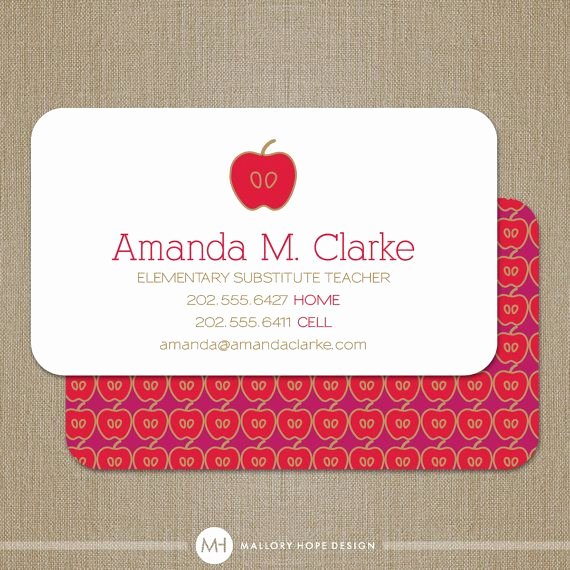 Substitute Teacher Business Card Luxury Teacher Business Card Calling Card Mommy Card Contact Card Teacher Substitute Teacher