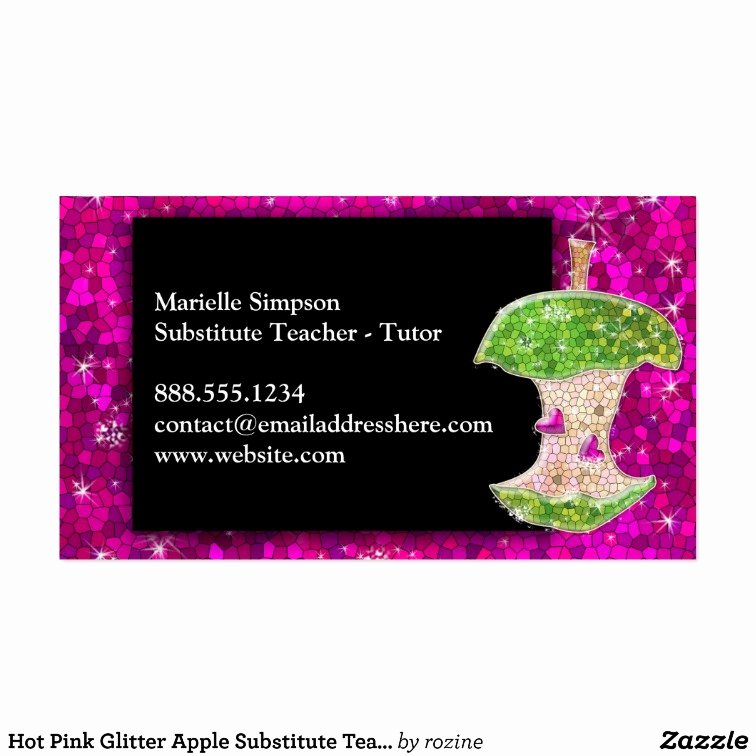 Substitute Teacher Business Cards Awesome Hot Pink Glitter Apple Substitute Teacher Tutor Business
