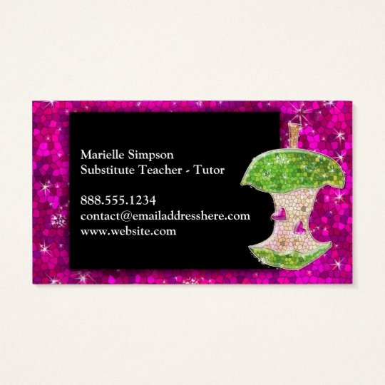 Substitute Teaching Business Cards New Hot Pink Glitter Apple Substitute Teacher Tutor Business Card
