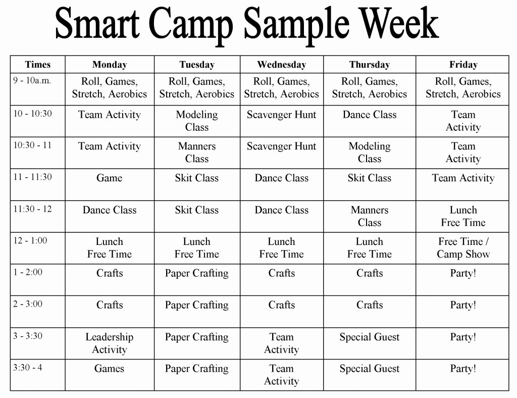 Summer Camp Daily Schedule Template Luxury Smart Summer Camp Activities 2015
