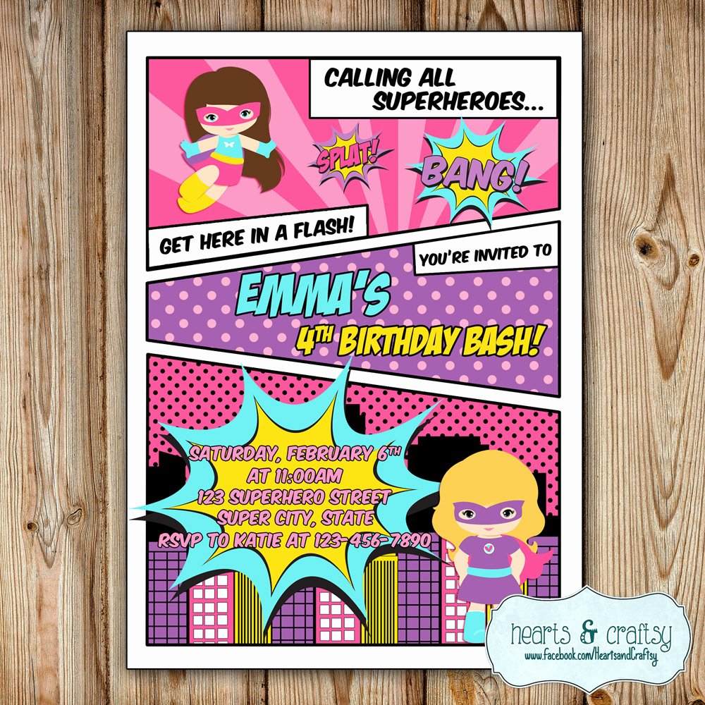 Super Hero Birthday Party Invitations Unique Superhero Girl Party Invitation Girl Super Hero Birthday