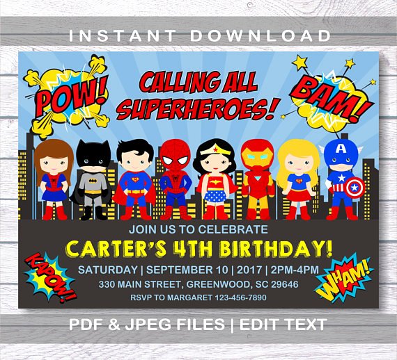 Super Hero Birthday Party Invitations Unique Superhero Invitation Superhero Birthday Invitation Instant