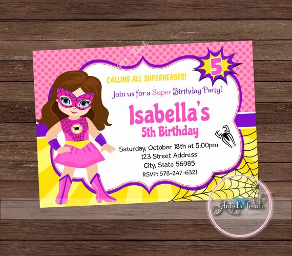 Superhero Girl Birthday Invitations Luxury Superhero Spider Girl Party Invitation Pink Spider Girl