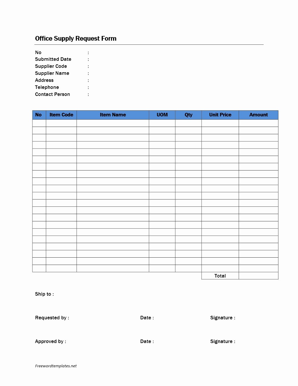 Supply order form Template Best Of Fice Supply Request form