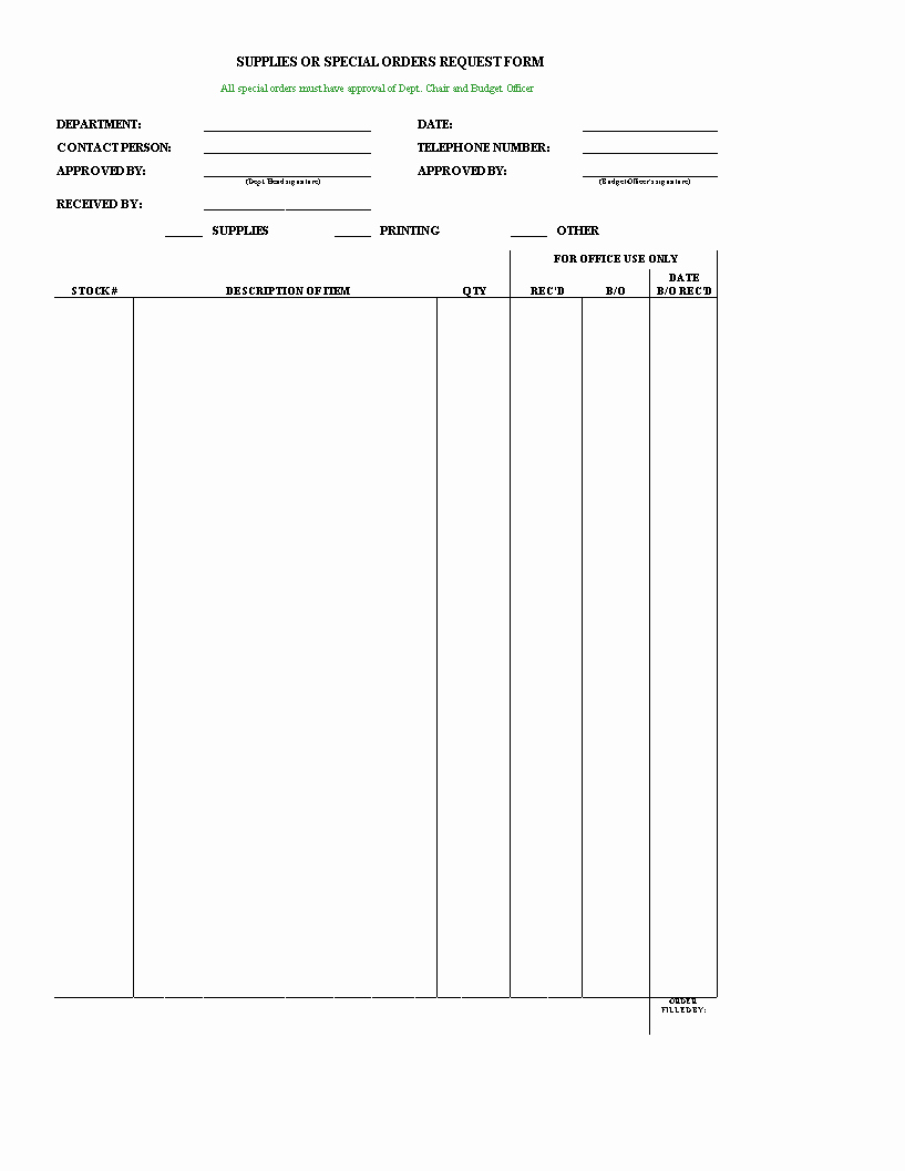 Supply order form Template New Blank Supply order Request form