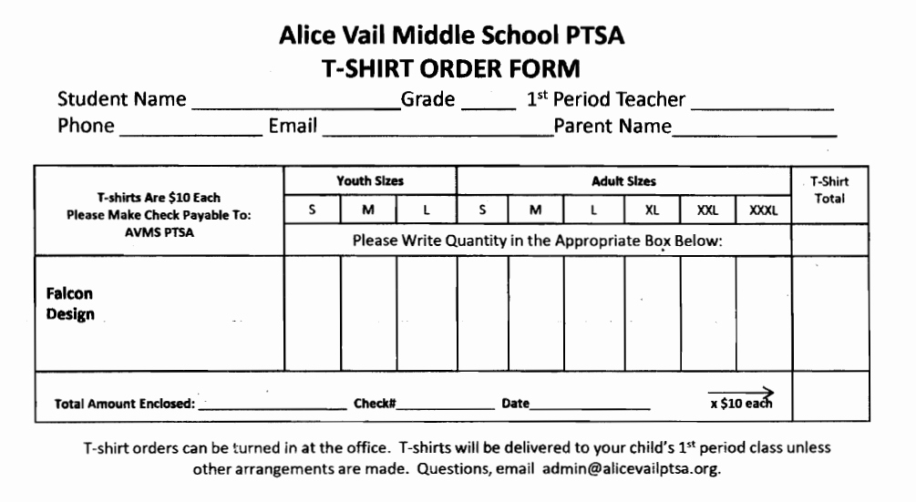 T Shirt order form Pdf Best Of T Shirts – Alice Vail Middle School Ptsa