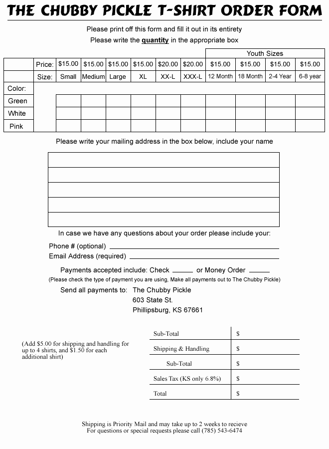 T Shirt order form Word Lovely T Shirt order form Template