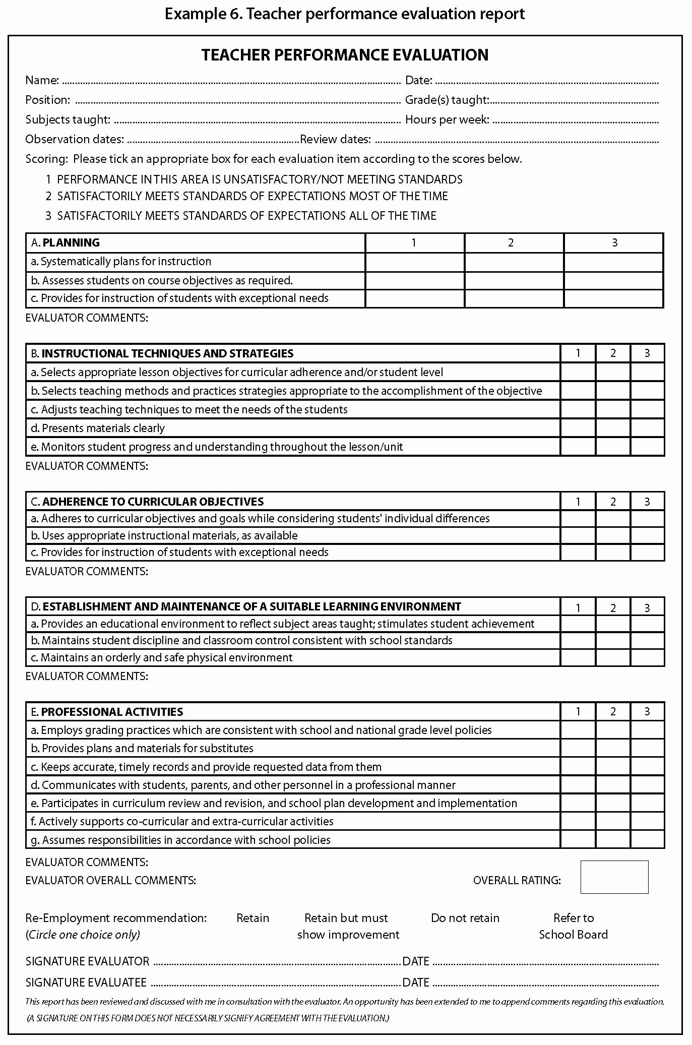 Teacher Performance Evaluation form Lovely Performance Review Template Google Search Design Inspiration Pinterest