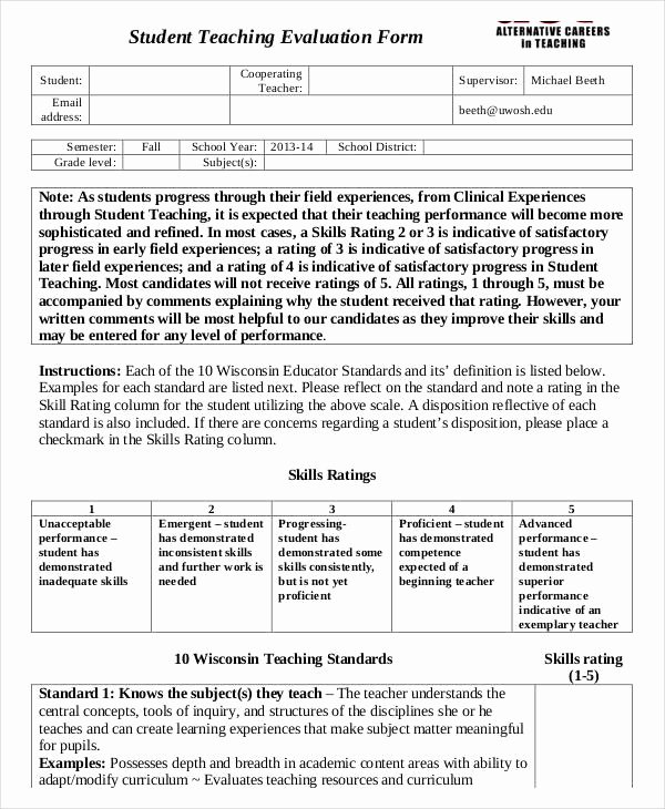 Teacher Performance Evaluation form New Free 27 Teacher Evaluation form Examples