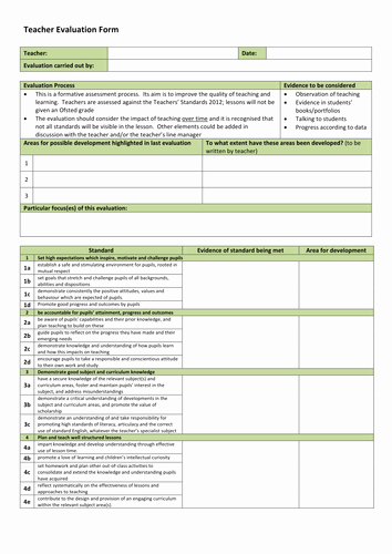 Teacher Performance Evaluation form New Search Uk Teaching Resources Tes