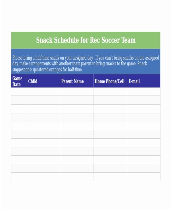 Team Snack Schedule Template Luxury Snack Schedule Template 7 Free Word Excel Pdf Document Downloads