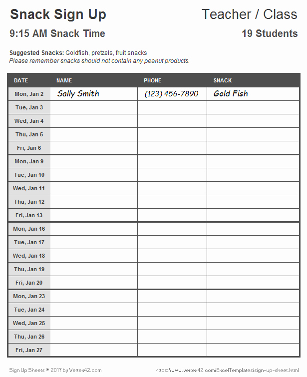 Team Snack Schedule Template New Sign Up Sheets Potluck Sign Up Sheet