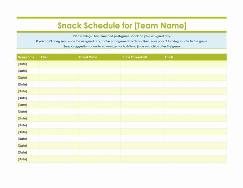 Team Snack Schedule Template Unique Snack Sign Up Sheet for Sports Team Girl Scout Pinterest