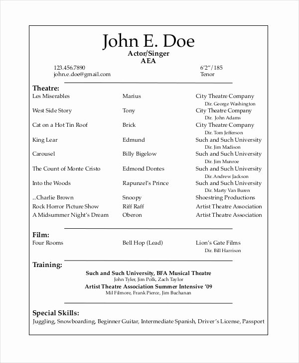 Tech theatre Resume Template Lovely Musical theatre Resume Template the General format and Tips for the theatre Resume Template
