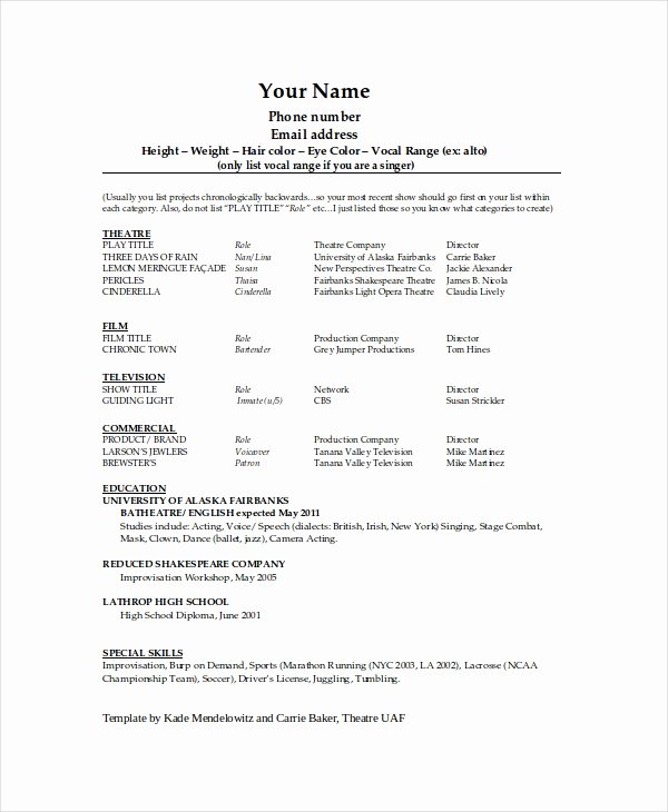 Tech theatre Resume Template New theater Resume Template 6 Free Word Pdf Documents Download