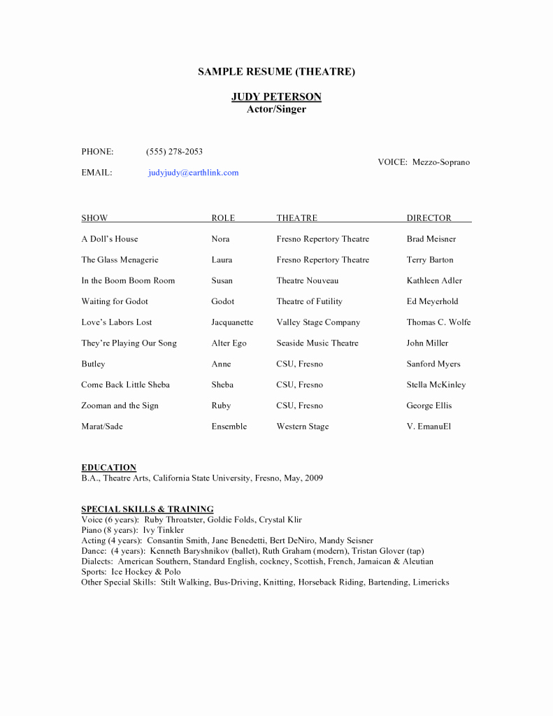 Technical theatre Resume Template Best Of theatre Resume Template