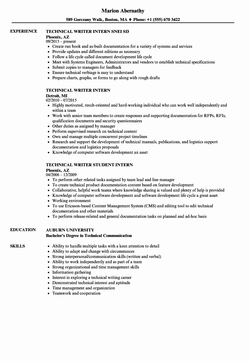 Technical Writer Resume Sample Awesome Technical Writer Intern Resume Samples