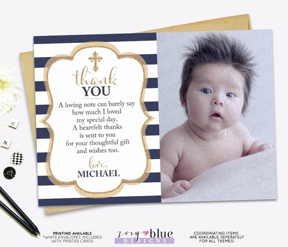 Thank You Cards for Baptism Best Of Baptism Thank You Card Navy Stripes Gold Boy Picture Thank