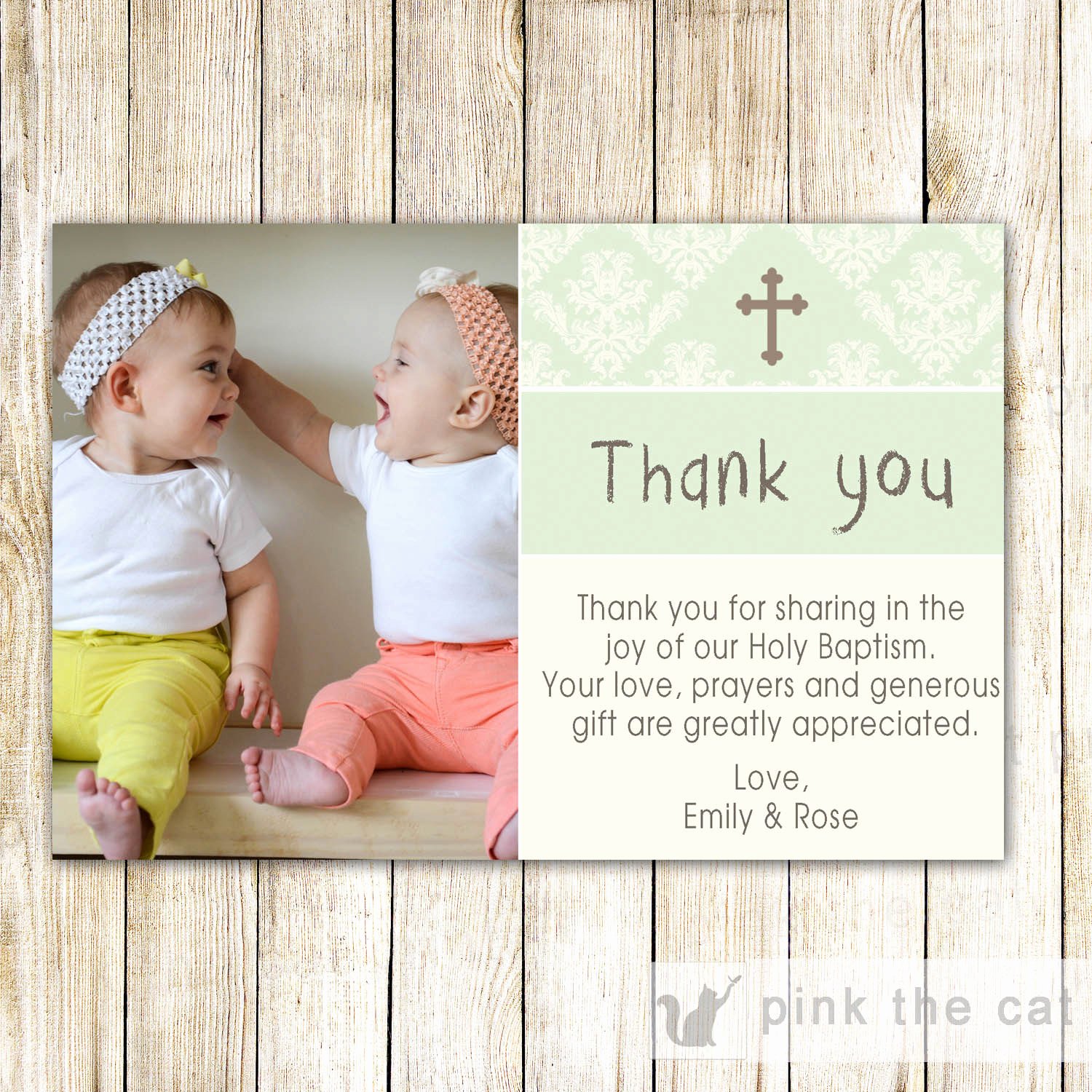 twins baptism thank you card notes girl