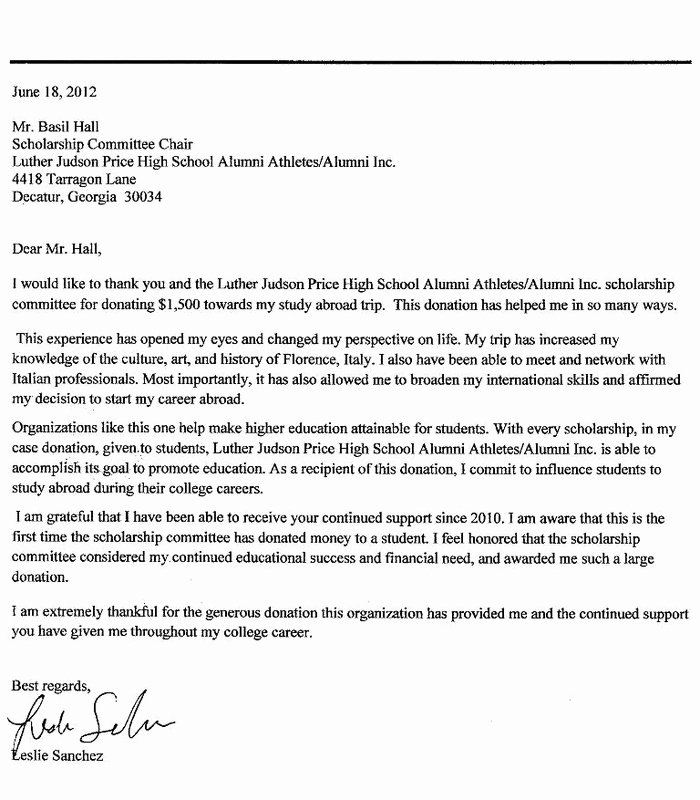 Thank You Letter for Scholarship Beautiful Scholarship Program Luther Judson Price High School Alumni athletes Alumni