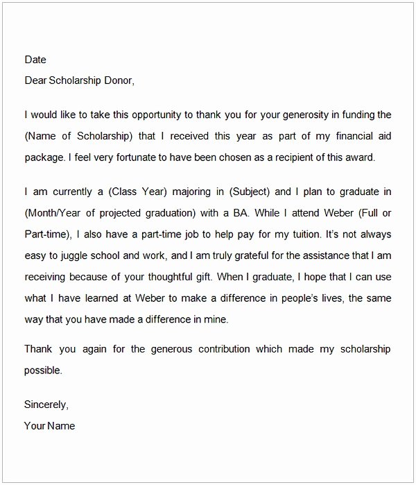 Thank You Letter for Scholarship New Thank You Letter for Scholarship Sample