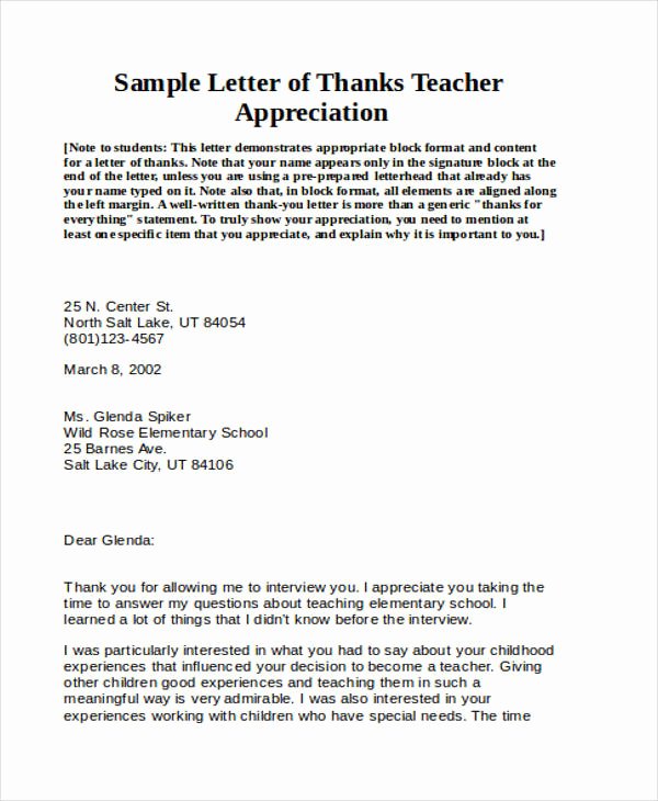 Thank You Letter to Teacher Awesome Free 74 Thank You Letter Examples In Doc Pdf