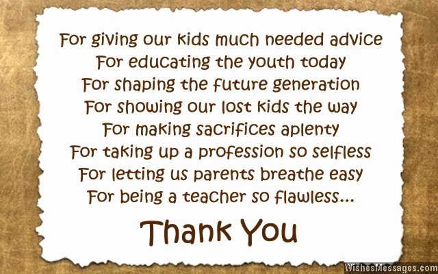 Thank You Note for Teacher Awesome Thank You Messages to Teachers From Parents Notes and Quotes – Wishesmessages