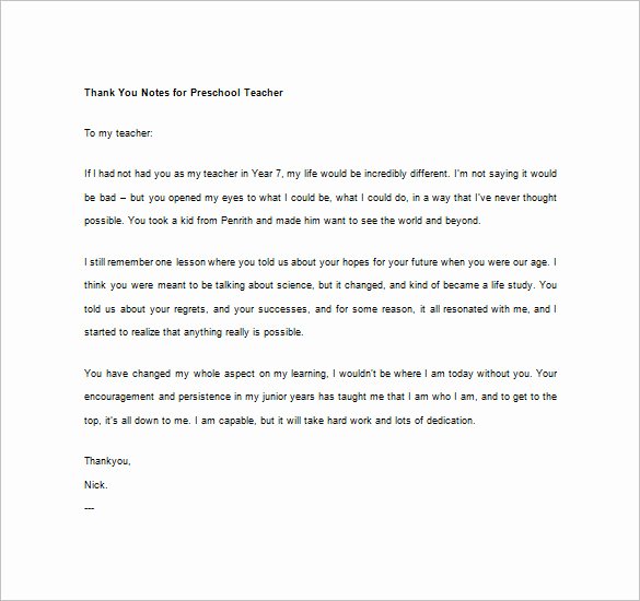 Thank You Note for Teacher Best Of 10 Thank You Notes for Teachers – Free Sample Example format Download